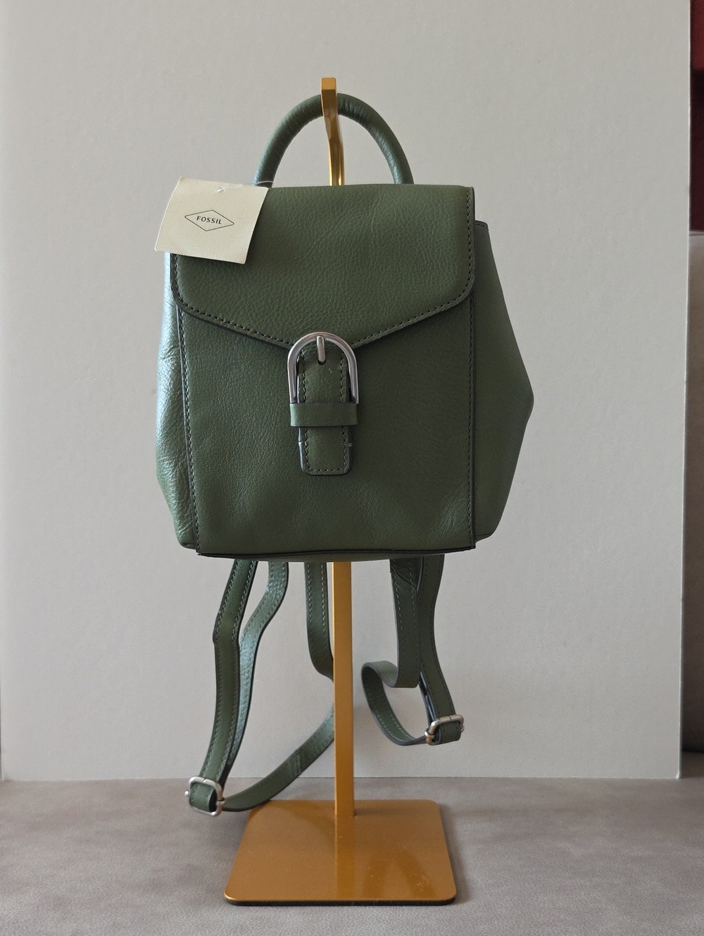 Fossil Olive Green Mini Leather Backpack with Front Buckle